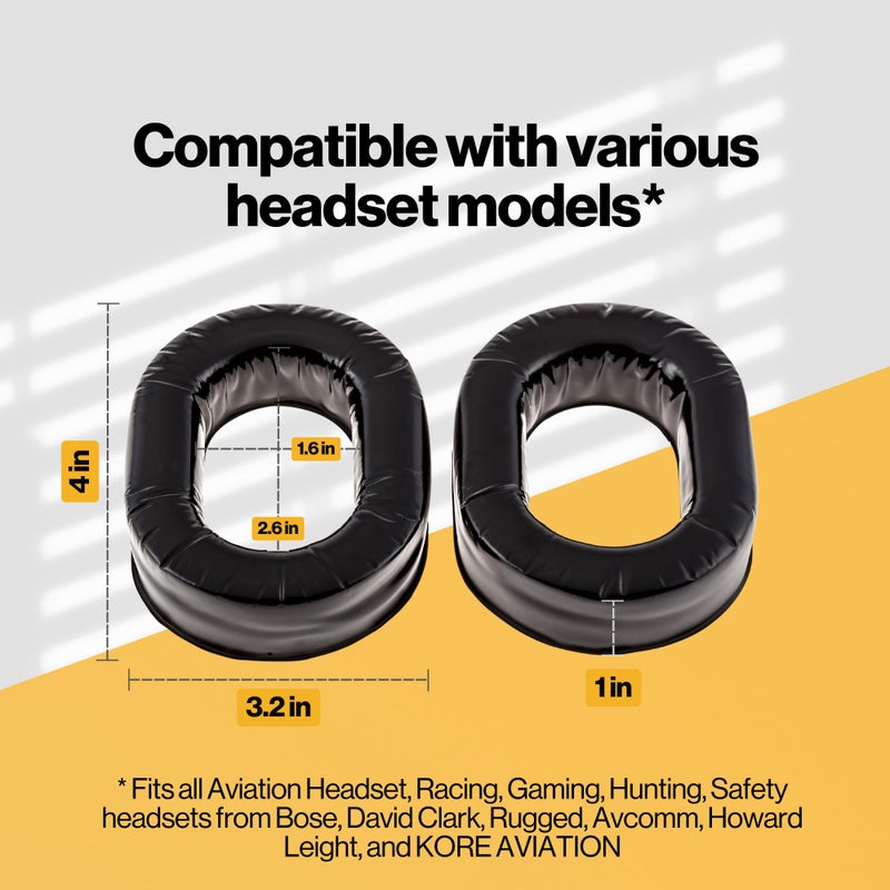 KORE AVIATION Ultra Plush Silicone Gel Ear Seals Ear Pads Replacement for Aviation Headset, Racing, Gaming, Safety Style Headsets (Sold in Pairs) - Image 3